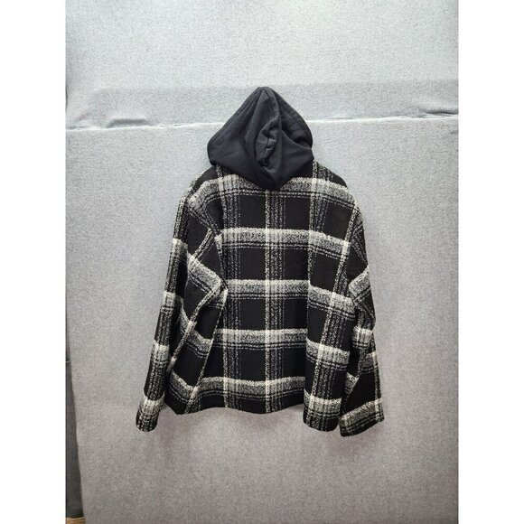 8 By Yoox Black & White Plaid Jacket With Hood Large - Picture 3 of 6